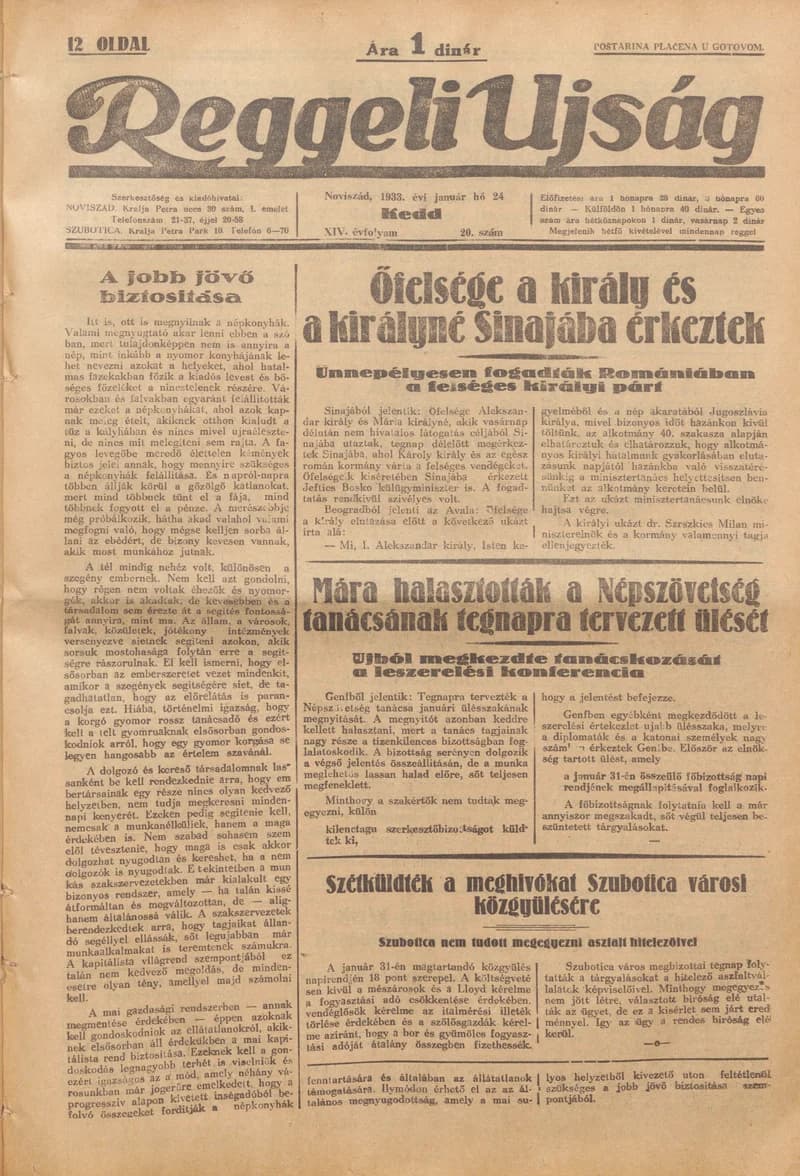 Reggeli Újság, 14. évf. 1933. január 24. 20. sz.