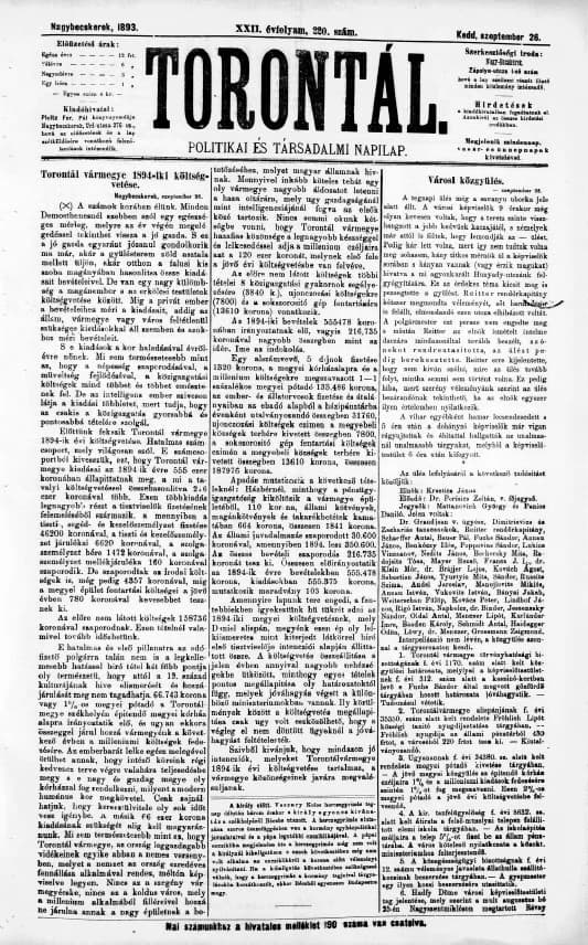 Torontál, 22. évf. 1893. szeptember 26. 220. sz.