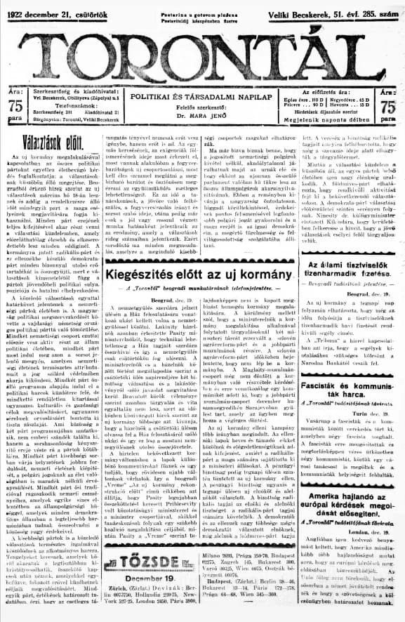 Torontál, 51. évf. 1922. december 21. 285. sz.