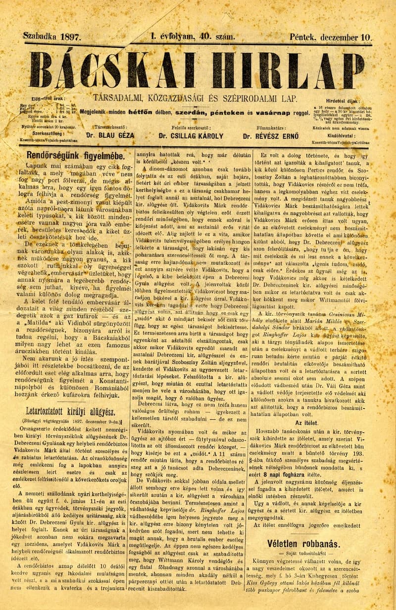 Bácskai Hirlap, 1. évf. 1897. december 10. 40. sz. 1–4. oldal