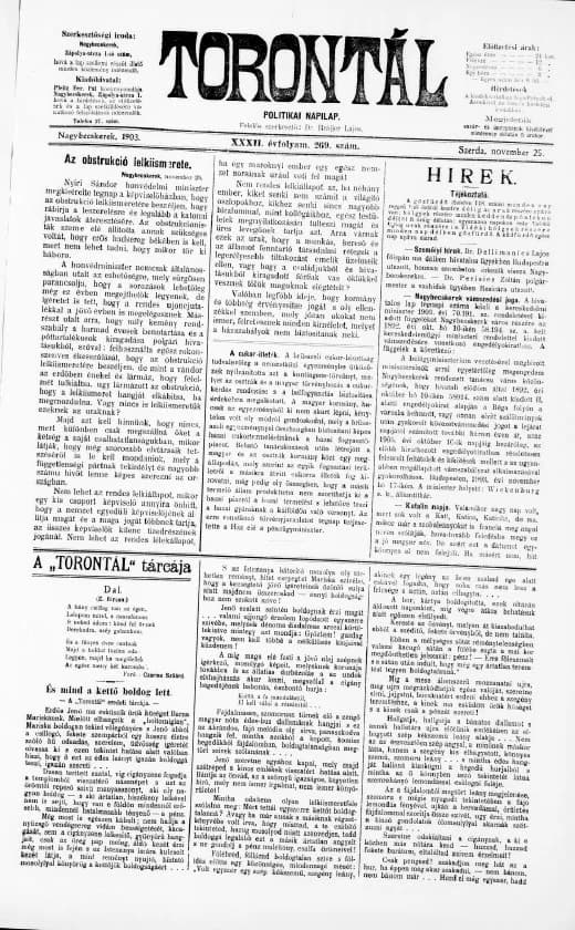 Torontál, 32. évf. 1903. november 25. 269. sz.