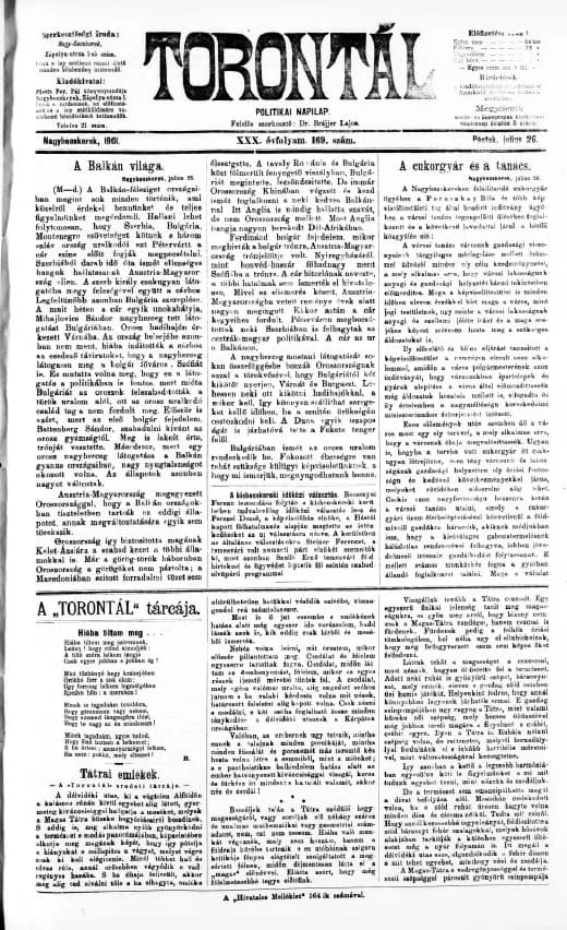 Torontál, 30. évf. 1901. július 26. 169. sz.
