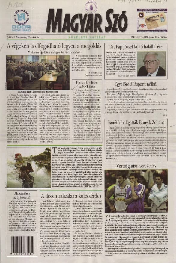 Magyar Szó, 62. évf. 2005. szeptember 22. 223. sz. 1–20. oldal
