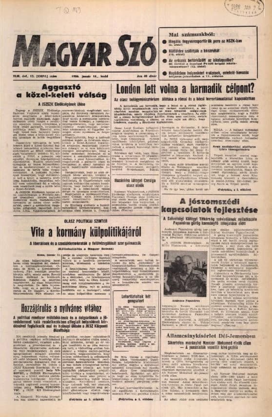 Magyar Szó, 43. évf. 1986. január 14. 12. sz. 1–20. oldal