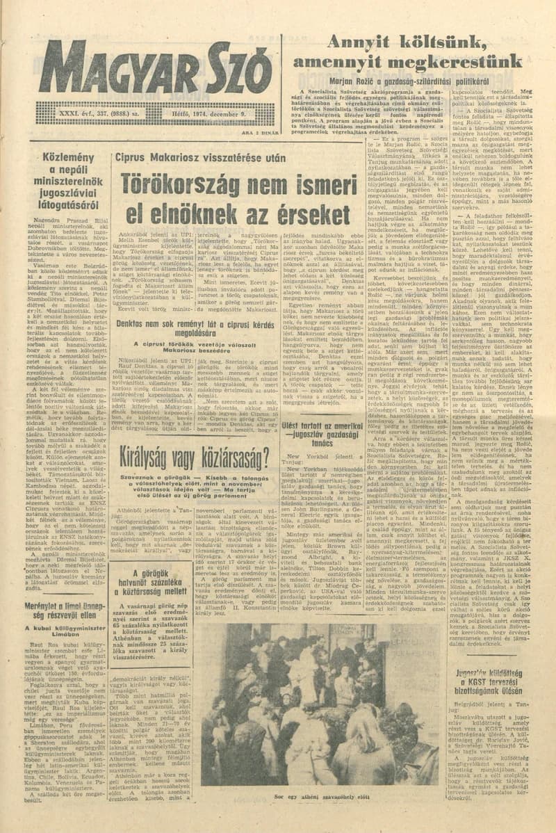 Magyar Szó, 31. évf. 1974. december 9. 337. sz. 1–6. oldal