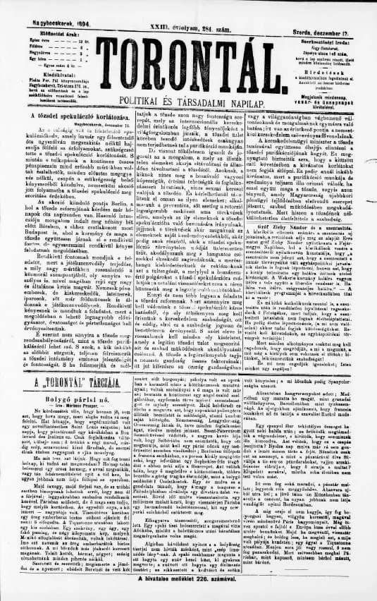 Torontál, 23. évf. 1894. december 12. 284. sz.