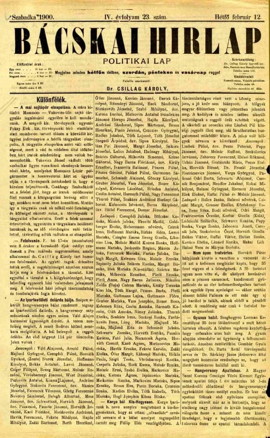 Bácskai Hirlap, 4. évf. 1900. február 12. 23. sz.