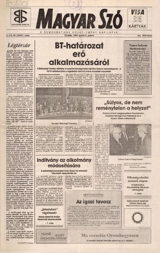 Magyar Szó, 50. évf. 1993. április 2. 89. sz. 1–16. oldal