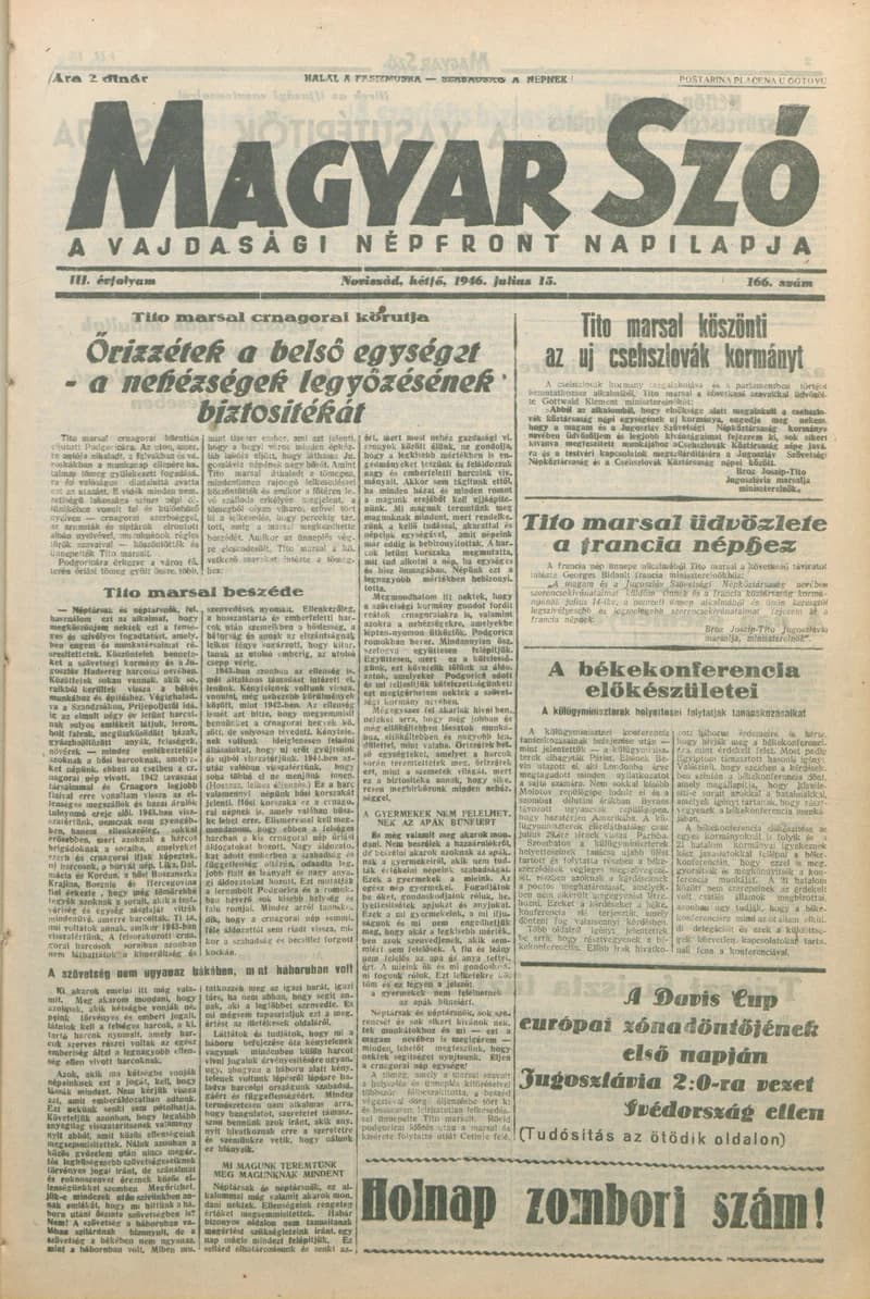 Magyar Szó, 3. évf. 1946. július 15. 166. sz. 1–6. oldal