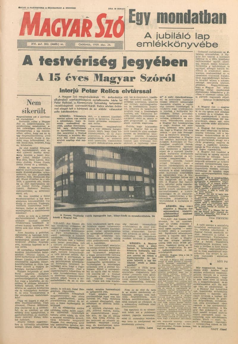 Magyar Szó, 16. évf. 1959. december 24. 302. sz. 1–22. oldal