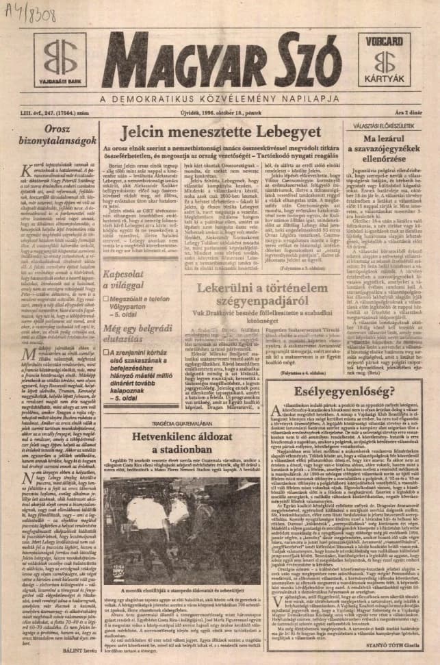 Magyar Szó, 53. évf. 1996. október 18. 247. sz. 1–16. oldal