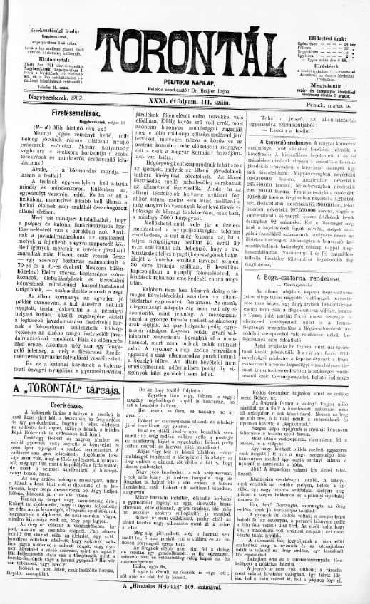 Torontál, 31. évf. 1902. május 16. 111. sz.