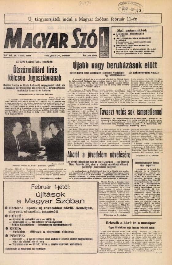 Magyar Szó, 45. évf. 1988. január 30. 28. sz. 1–24. oldal