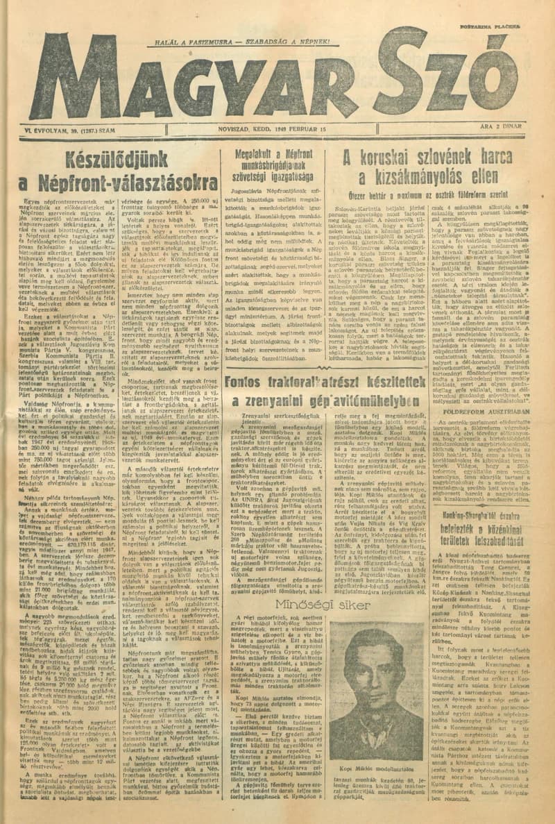 Magyar Szó, 6. évf. 1949. február 15. 39. sz. 1–4. oldal