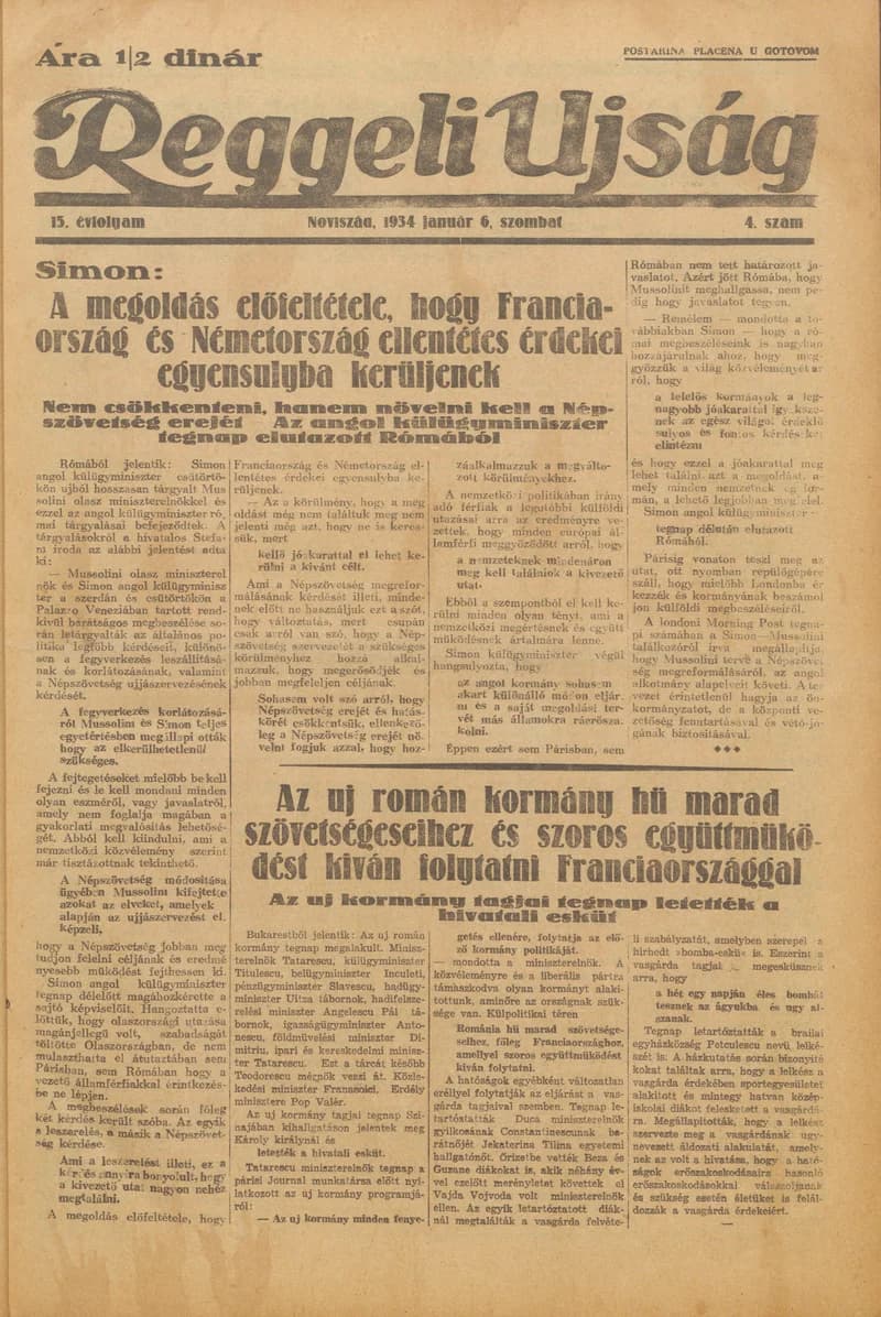 Reggeli Újság, 15. évf. 1934. január 6. 4. sz.