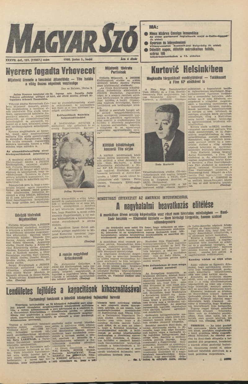 Magyar Szó, 37. évf. 1980. június 3. 151. sz. 1–20. oldal