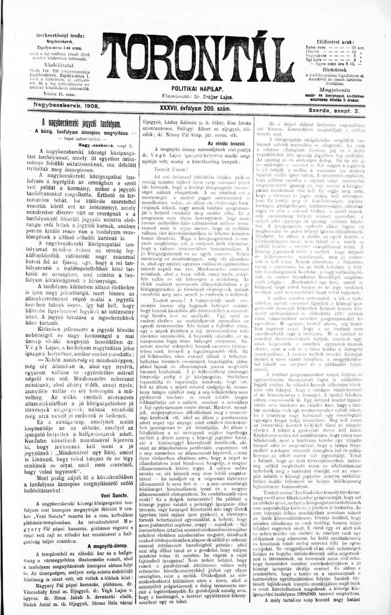 Torontál, 37. évf. 1908. szeptember 2. 200. sz.