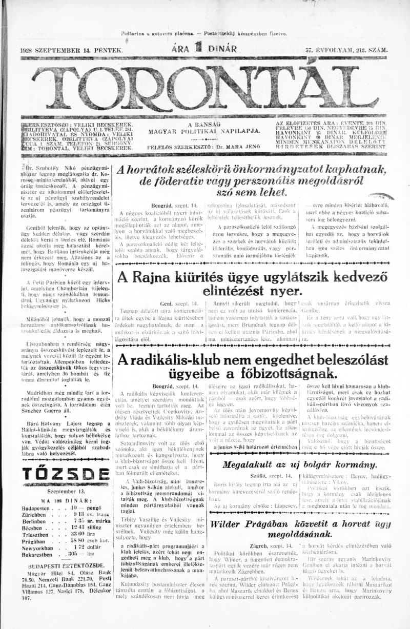 Torontál, 57. évf. 1928. szeptember 14. 213. sz.