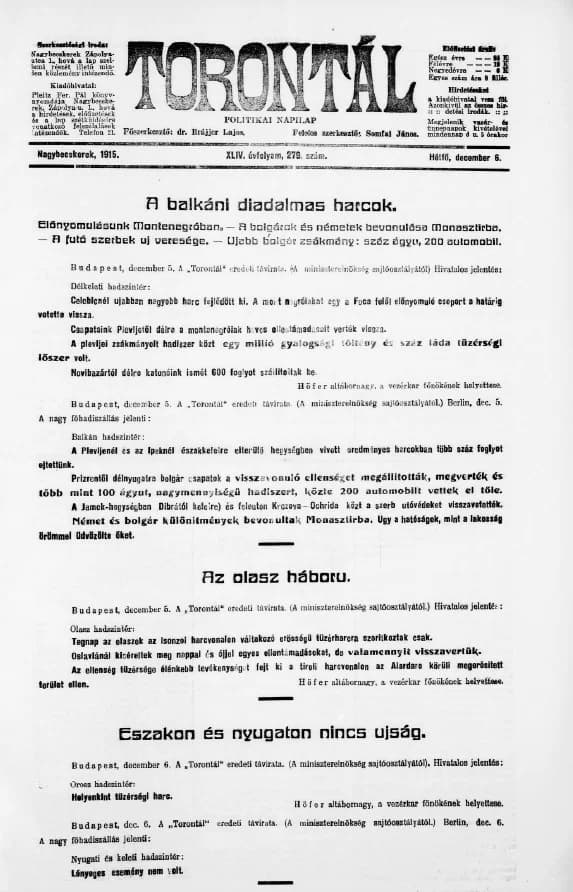 Torontál, 44. évf. 1915. december 6. 279. sz.