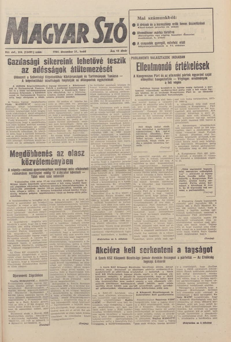 Magyar Szó, 41. évf. 1984. december 25. 354. sz. 1–20. oldal