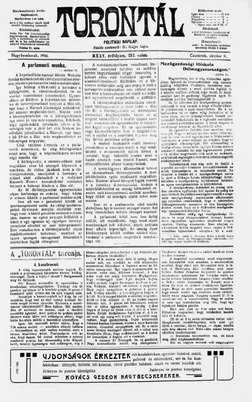 Torontál, 35. évf. 1906. október 11. 232. sz.