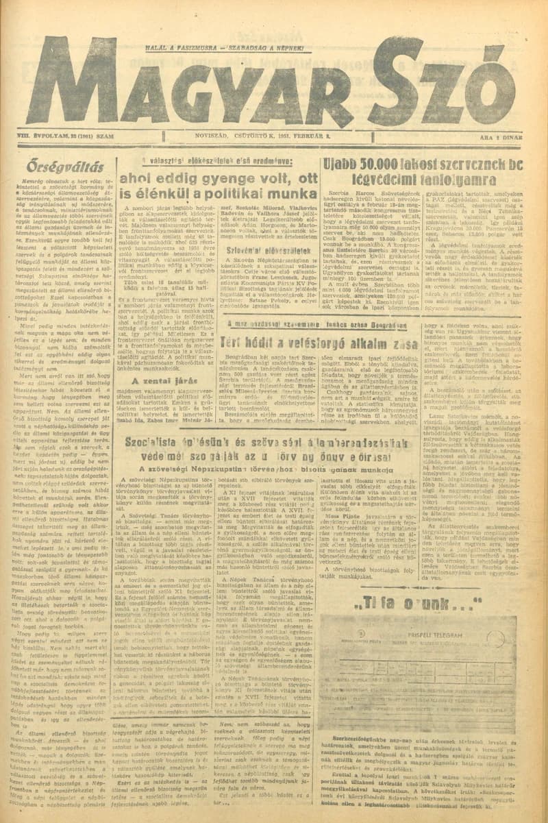 Magyar Szó, 8. évf. 1951. február 8. 32. sz. 1–4. oldal