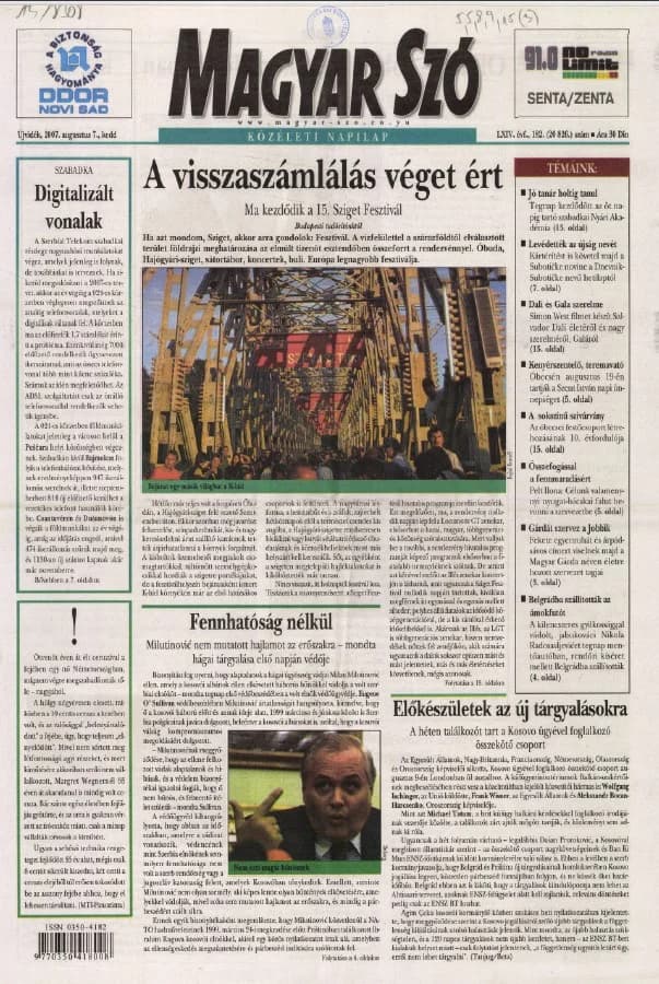Magyar Szó, 64. évf. 2007. augusztus 7. 182. sz. 1–20. oldal