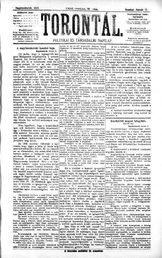 Torontál, 23. évf. 1894. február 17. 39. sz.