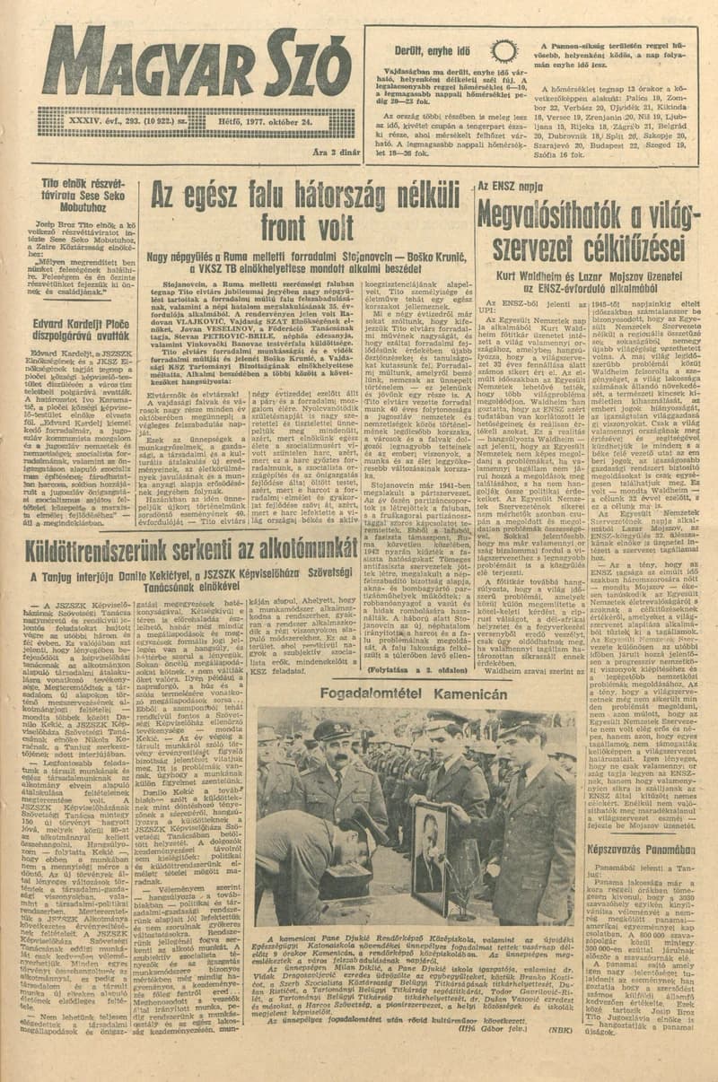 Magyar Szó, 34. évf. 1977. október 24. 293. sz.