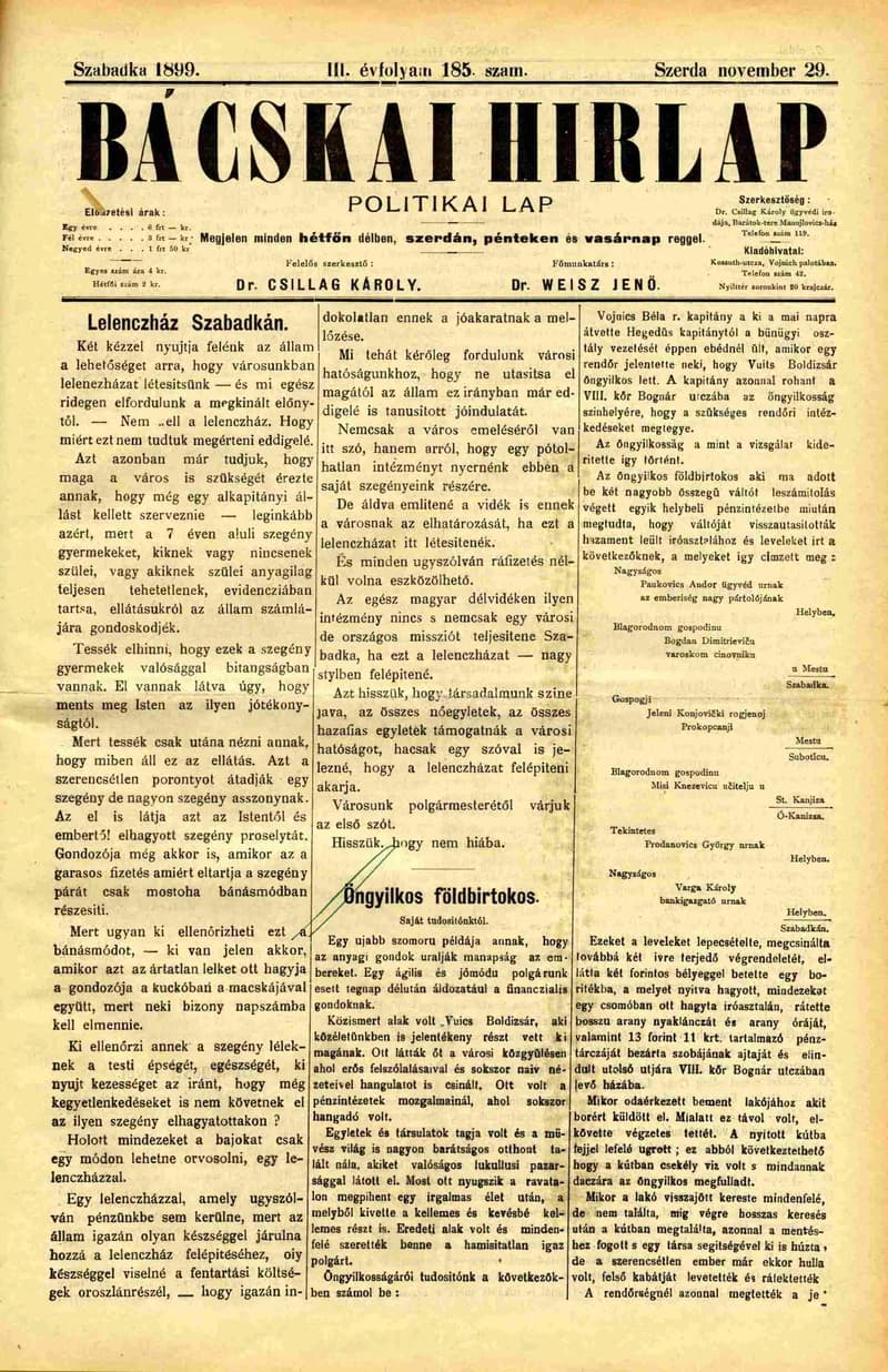 Bácskai Hirlap, 3. évf. 1899. november 29. 185. sz.