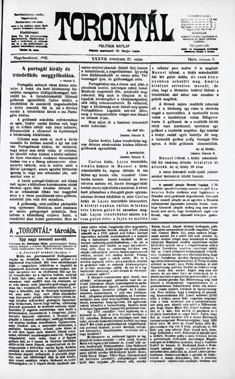 Torontál, 37. évf. 1908. február 3. 27. sz.