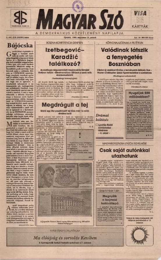 Magyar Szó, 50. évf. 1993. augusztus 13. 218. sz. 1–16. oldal