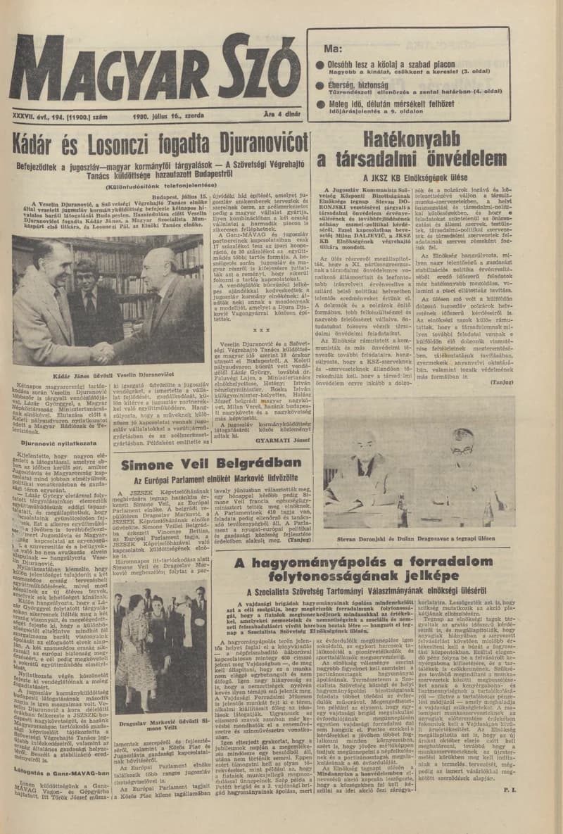 Magyar Szó, 37. évf. 1980. július 16. 194. sz. 1–20. oldal