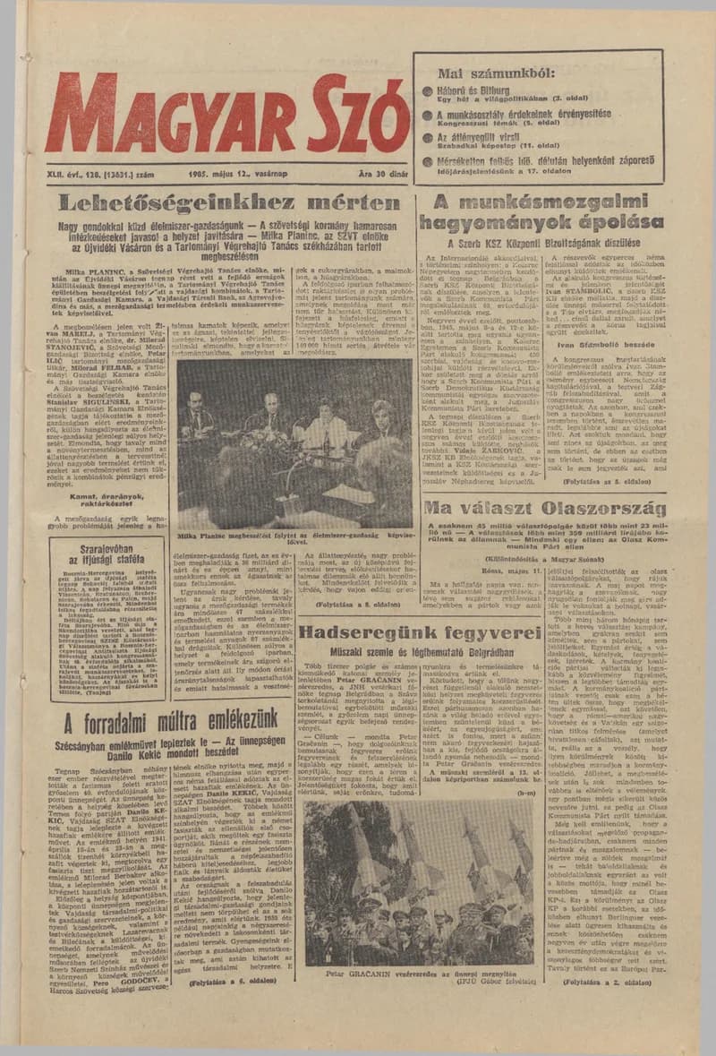 Magyar Szó, 42. évf. 1985. május 12. 128. sz. 1–32. oldal