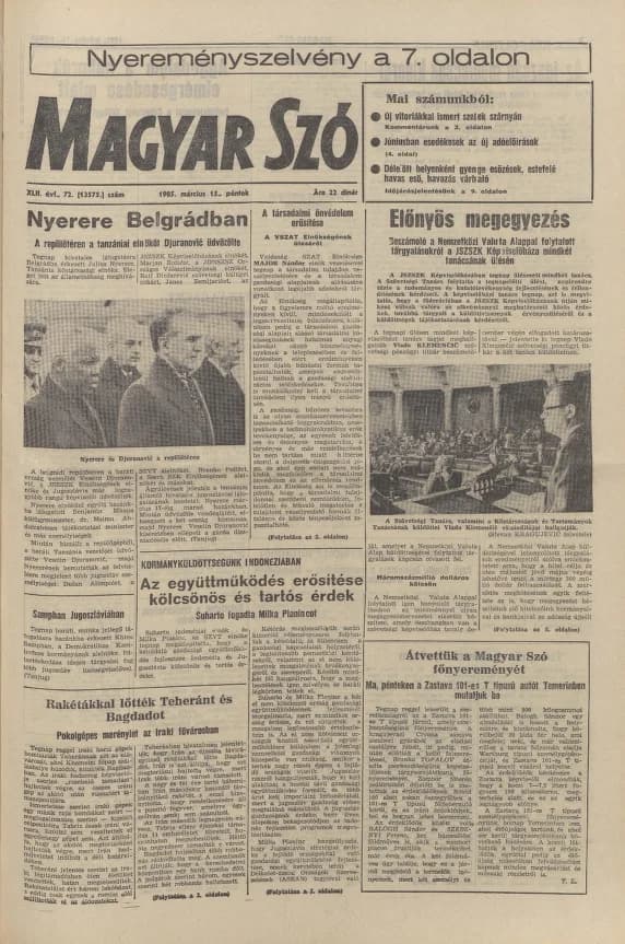 Magyar Szó, 42. évf. 1985. március 15. 72. sz. 1–20. oldal