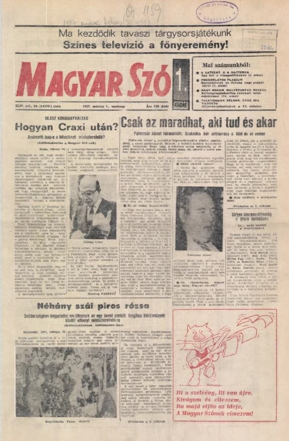 Magyar Szó, 44. évf. 1987. március 1. 58. sz. 1–32. oldal