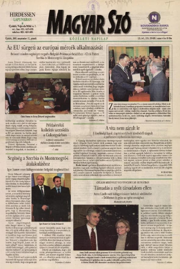 Magyar Szó, 60. évf. 2003. szeptember 12. 216. sz. 1–16. oldal