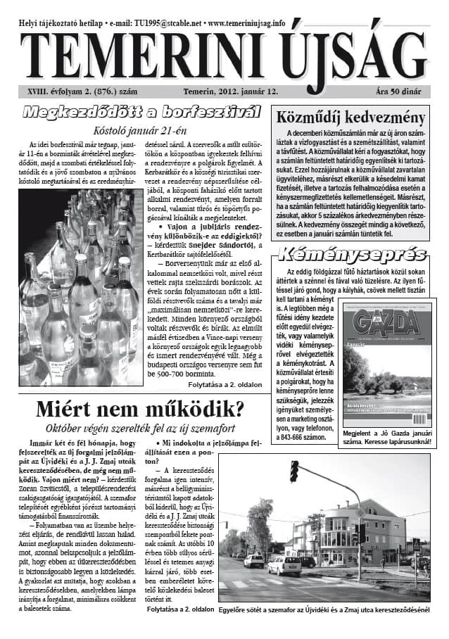 Temerini Újság, 18. évf. 2012. január 12. 2. sz.