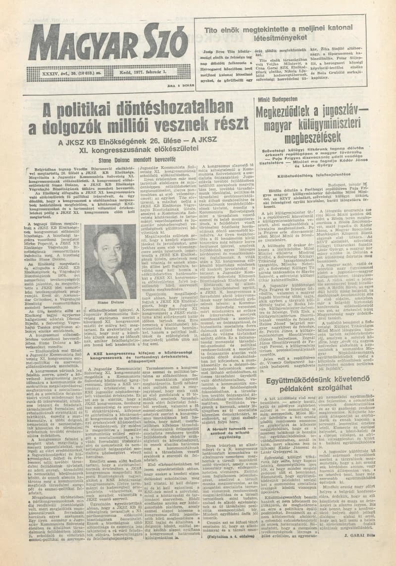 Magyar Szó, 34. évf. 1977. február 1. 30. sz.