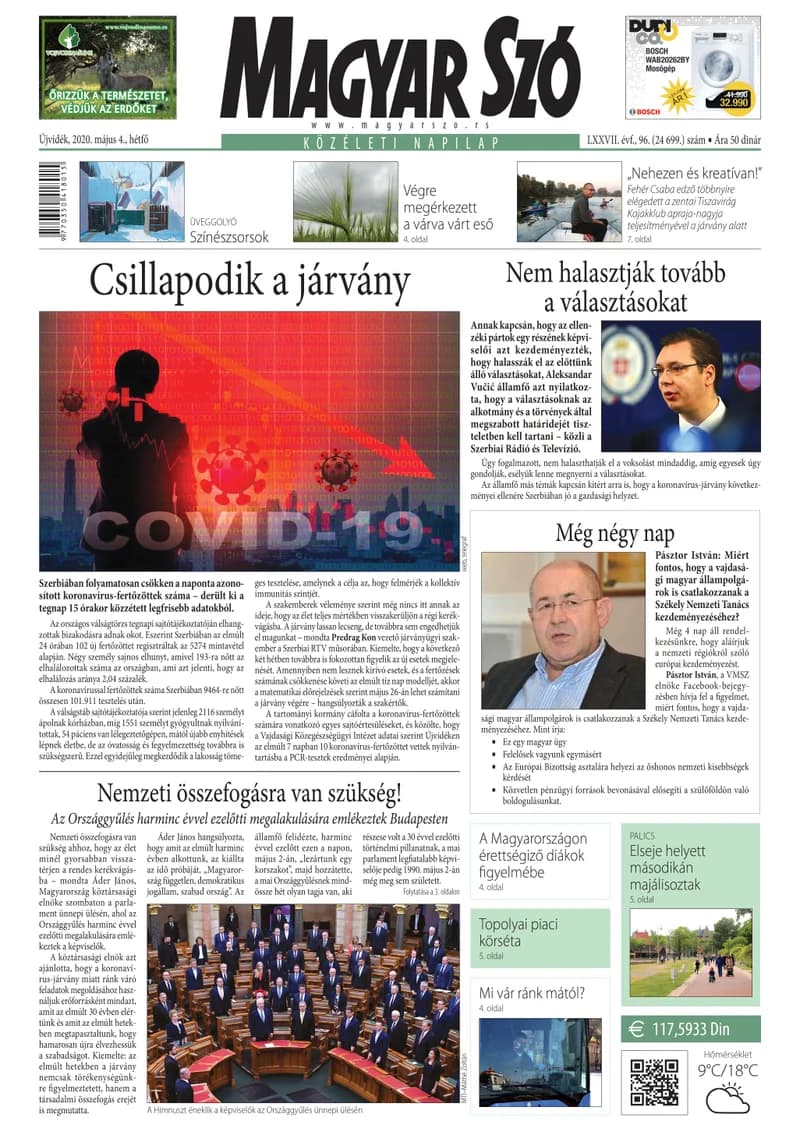 Magyar Szó, 77. évf. 2020. május 4. 96. sz. 1–12. oldal