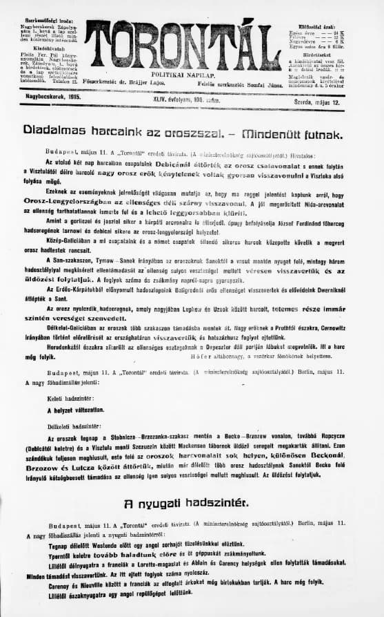 Torontál, 44. évf. 1915. május 12. 108. sz.