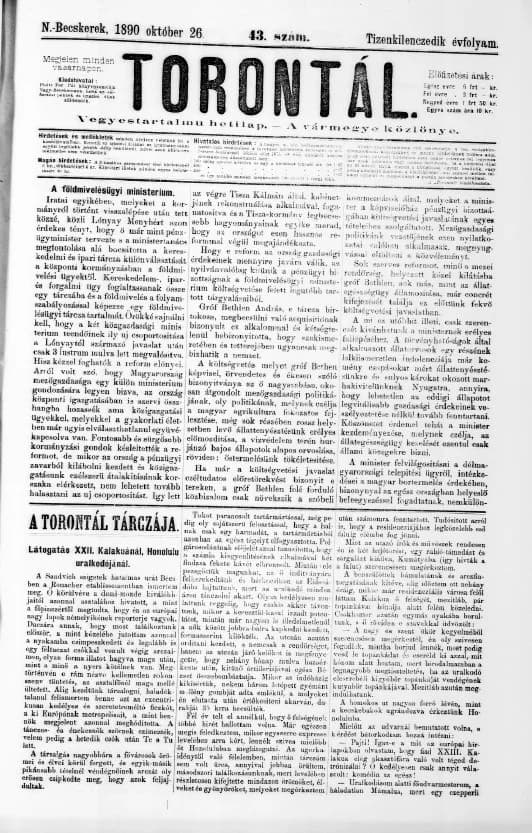 Torontál, 19. évf. 1890. október 26. 43. sz.