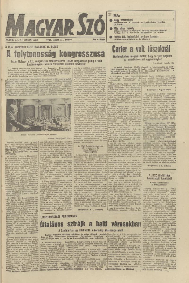Magyar Szó, 38. évf. 1981. január 23. 21. sz. 1–20. oldal