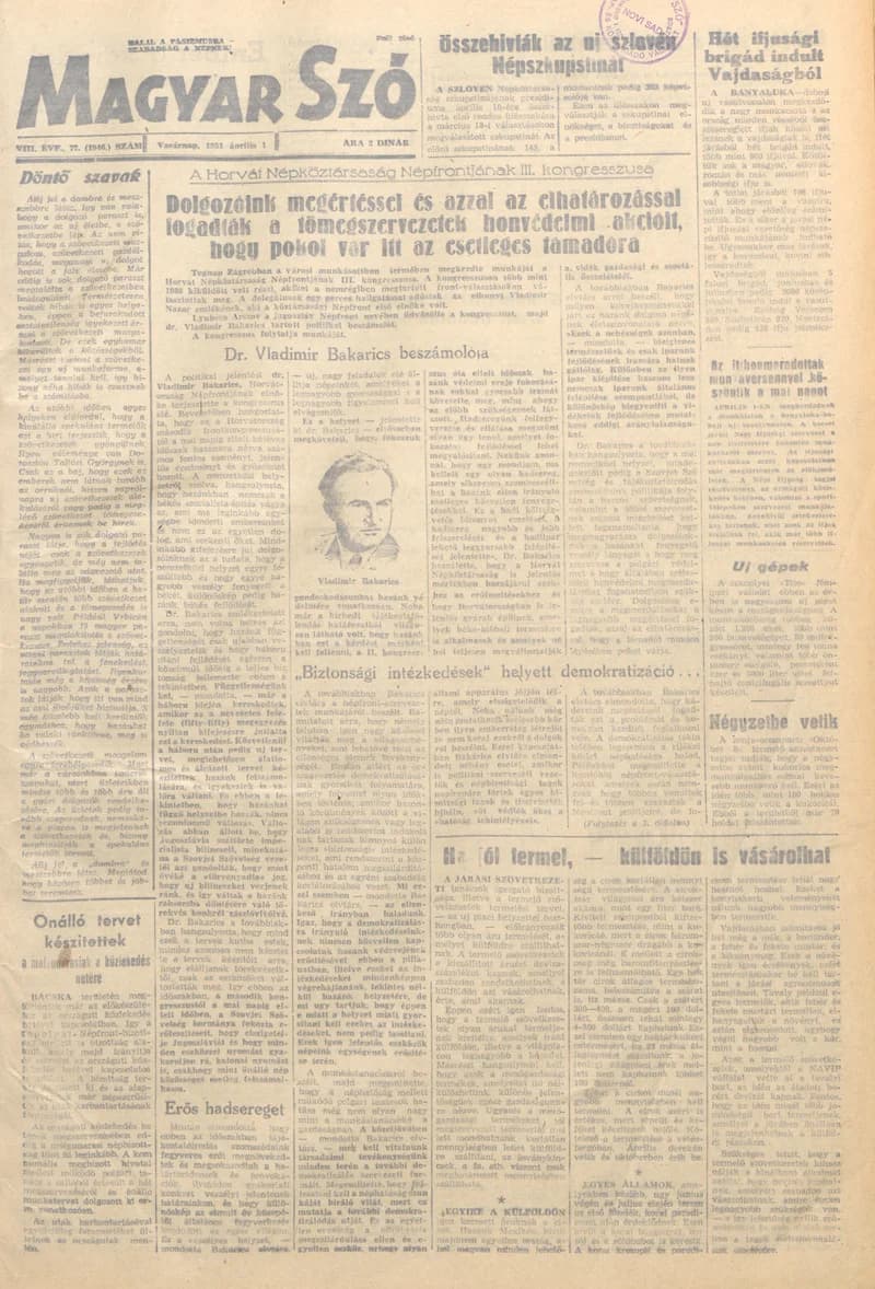 Magyar Szó, 8. évf. 1951. április 1. 77. sz. 1–4. oldal
