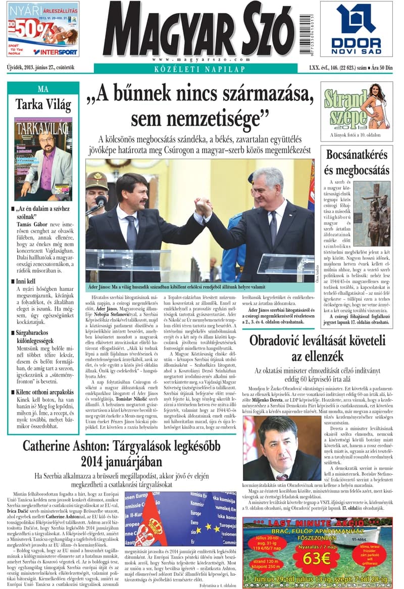 Magyar Szó, 70. évf. 2013. június 27. 146. sz. 1–20. oldal