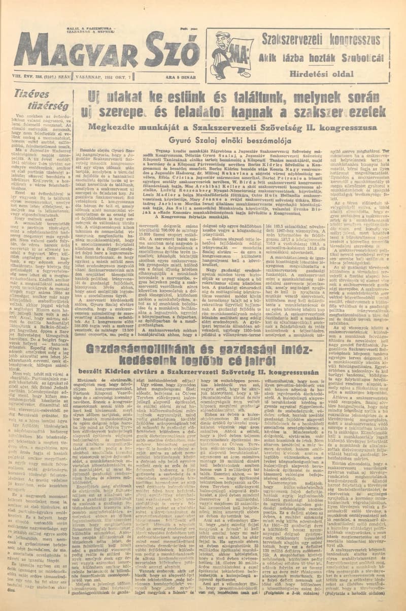 Magyar Szó, 8. évf. 1951. október 7. 238. sz. 1–8. oldal