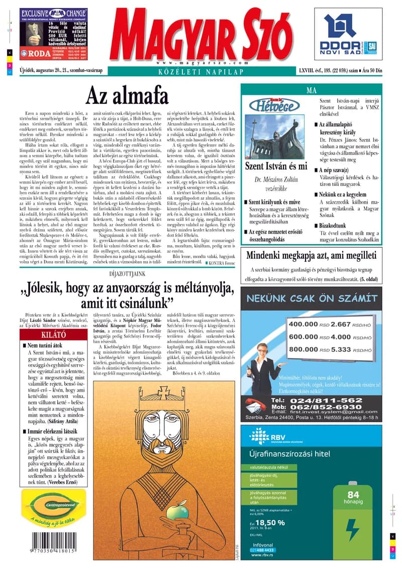 Magyar Szó, 68. évf. 2011. augusztus 20. 193. sz. 1–48. oldal
