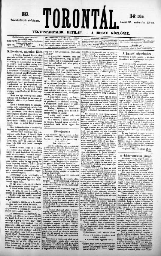 Torontál, 12. évf. 1883. március 15. 11. sz.