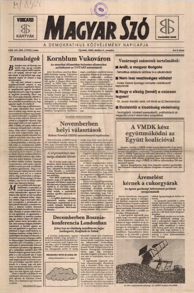 Magyar Szó, 53. évf. 1996. október 5. 236. sz. 1–16. oldal