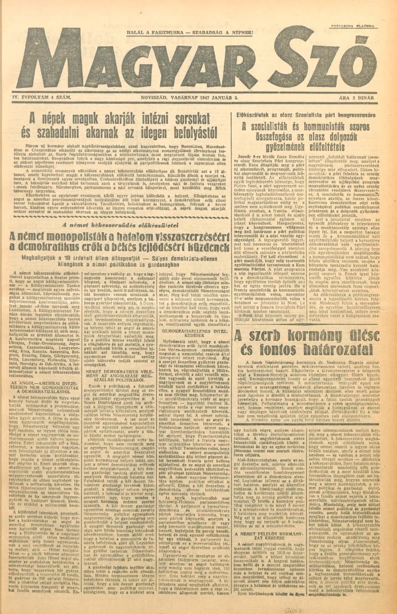 Magyar Szó, 4. évf. 1947. január 5. 4. sz. 1–8. oldal